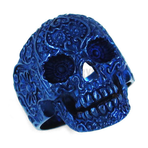 Stainless Steel Ring Blue Gothic Skull Ring men Ring SWR0228B - Click Image to Close